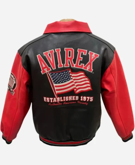 Men's Avirex USA Edition Red & Black Leather Bomber Jacket