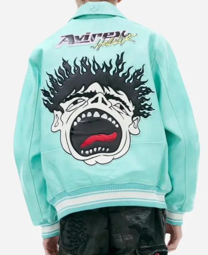 Men's Avirex X Hellstar Turquoise Blue Leather Jacket