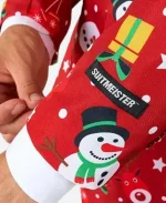 Men's Christmas Allover Printed Red Suit 