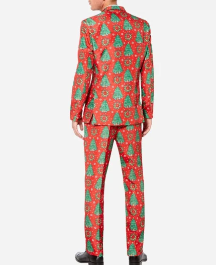Men's Christmas Allover Tree Printed Red Suit - For Sale