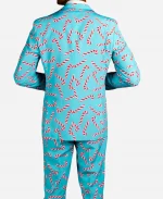Men's Christmas Candy Cane Printed Sky Blue Suit