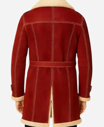 Men's Christmas Shearling Wool Trench Coat - Red