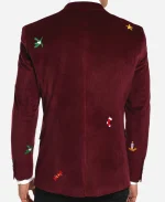 Men's Christmas Slif Fit Casual Maroon Velvet Blazer
