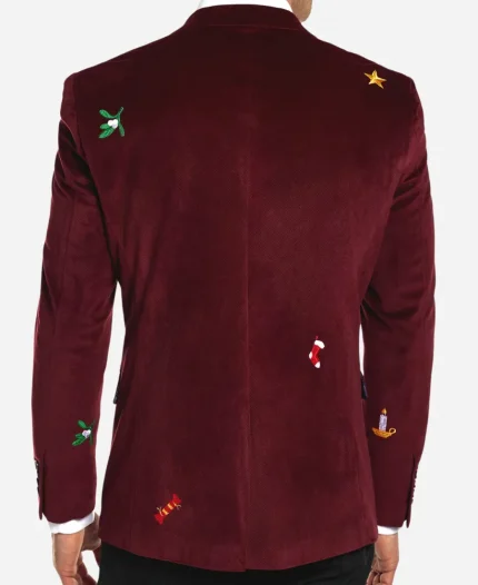Men's Christmas Slif Fit Casual Maroon Velvet Blazer