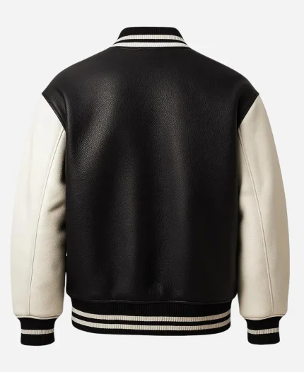 Men's Handmade Two-Tone Black & White Leather Bomber Varsity Jacket