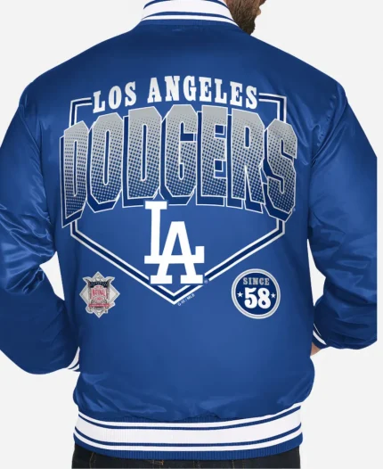 Men's Los Angeles Dodgers Starter Home Plate Printed Graphic Satin Blue Full-Snap Varsity Jacket 