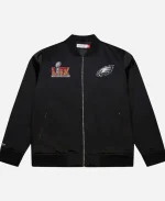 Men's Mitchell & Ness Philadelphia Eagles Super Bowl LIX Champions Team Logo Black Varsity jacket