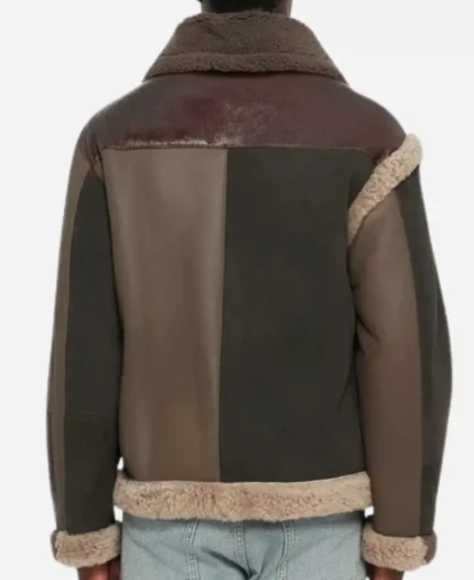 Men's Moschino Shearling-Trimmed Brown Leather Jacket