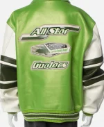 Men’s New Avirex Stars & Stripes Lime Printed Green Leather Varsity Jacket