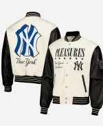 Men's New York Yankees Pleasures White Full-Snap Varsity Jacket