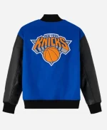 Men's OVO X NBA New York Knicks Blue Full Snap Varsity Jacket