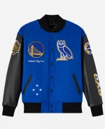 OVO x NBA Golden State Warriors Blue Varsity Jacket - Image 4