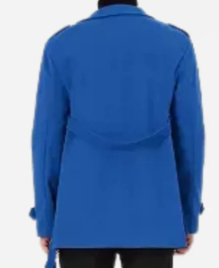 Men's Overcoat Double Breasted Notch Lapel Trench With Belt Coat - Blue