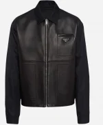 Men's Prada Re-Nylon Leather Jacket - Black