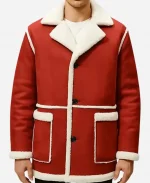 Men's Santa Claus Christmas Shearling Red Suede Leather Jacket