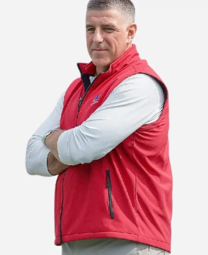 Mike Vrabel New England Patriots Coach 2025 Embroidered Team Logo Red Full-Zip Sleeveless Vest