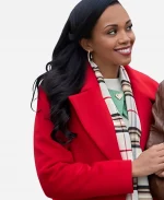 Mishael Morgan Christmas with a Kiss Mona Red Wool Trench Coat