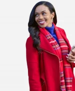 Mishael Morgan Movie Christmas with a Kiss Mona Red Zipper Jacket