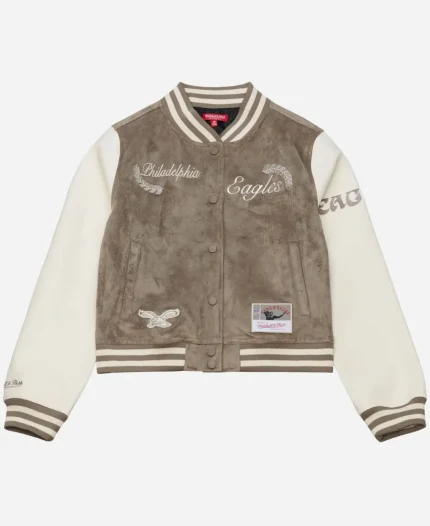 Mitchell & Ness Eagles Tan Cream Varsity Jacket