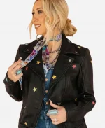 Morgan Nicole Zipperlen Star Leather Jacket - Black