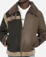 Moschino Shearling-Trimmed Brown Leather Jacket