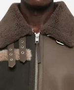 Moschino Shearling-Trimmed Leather Jacket- Brown