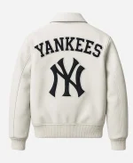 New York Yankees Retro Baseball White Leather Varsity Bomber Jacket 