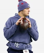 Nike Drake Maye New England Patriots 2025 Rivalries Collection Sideline Storm Blue Pullover Hoodie