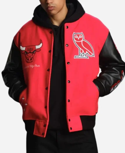 OVO Chicago Bulls Red Varsity Jacket