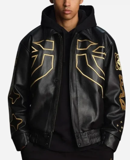 OVO x NBA One Game International Black Leather Varsity Jacket