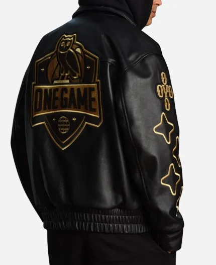 OVO x NBA One Game International Leather Varsity Jacket - Black