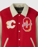 October's Very Own OVO x NHL Calgary Flames Red Varsity Jacket