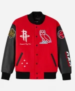 October's Very Own X NBA Houston Rockets Wool & Leather Red Varsity Jacket 