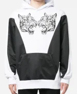 PLEIN SPORT Tiger-Print Panelled White Hoodie