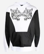 PLEIN SPORT Tiger-Print Panelled White Pullover Hoodie