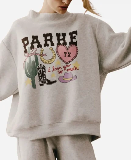 Parke Texas Graphic Mockneck Grey Fleece Sweatshirt