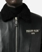 Philipp Plein Logo Print Padded Leather Jacket