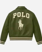 Polo Ralph Lauren Equestrian Rider Embroidery Vintage Olive Green Leather Bomber jacket