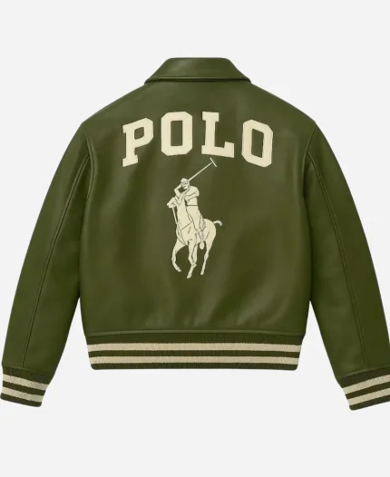 Polo Ralph Lauren Equestrian Rider Embroidery Vintage Olive Green Leather Bomber jacket