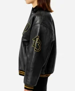 Prada Patch Leather Varsity Bomber Jacket - Black