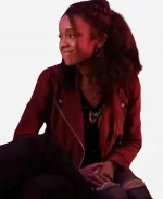 Rachel Hilson Love Victor  Season 03 Mia Brooks Biker Red Suede Jacket