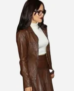 Ridley Death of a Unicorn 2025 Press Tour Looks Brown Leather Jacket