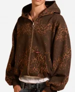 Scuff Leopard Print Zipper Hoodie - Brown