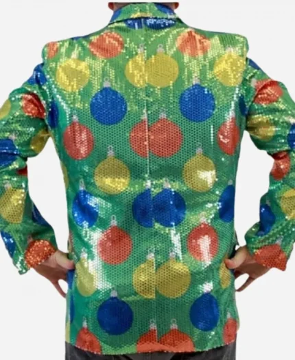 Sequin Ornaments Ugly Christmas Green Polyester Blazer