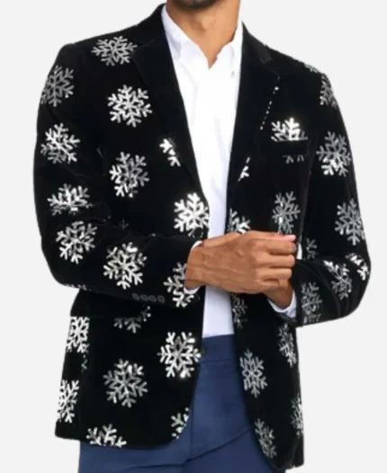 Sequined Snowflake Velvet Blazer