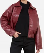 Short Burgundy Leather Jacket For Women
