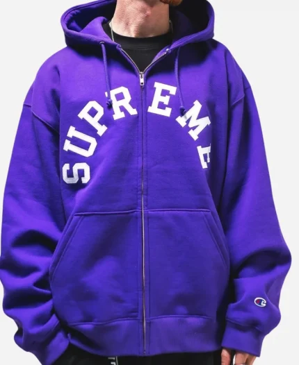 Supreme x Champion Purple Zip Up Hooded Sweatshirt
