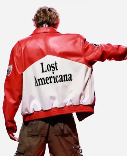 The Tonight Show Colson Baker MGK Lost Americana Red & White Leather Bomber Jacket