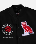 Toronto Raptors x OVO Black Wool-Leather Varsity Jacket