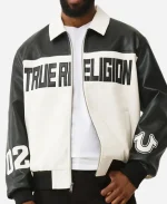 True Religion Faux Leather Racing Black & White Zipper Jacket  